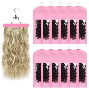 10 PCS Hair Extension Storage Holder - Wig Organizer for Multiple Wigs - Waterproof and Portable (PINK)