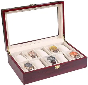 10-Slot Wooden Watch Display Case Glass Jewelry Collection Storage Box Organizer Wood Jewellery Watch Box Organizer Storage