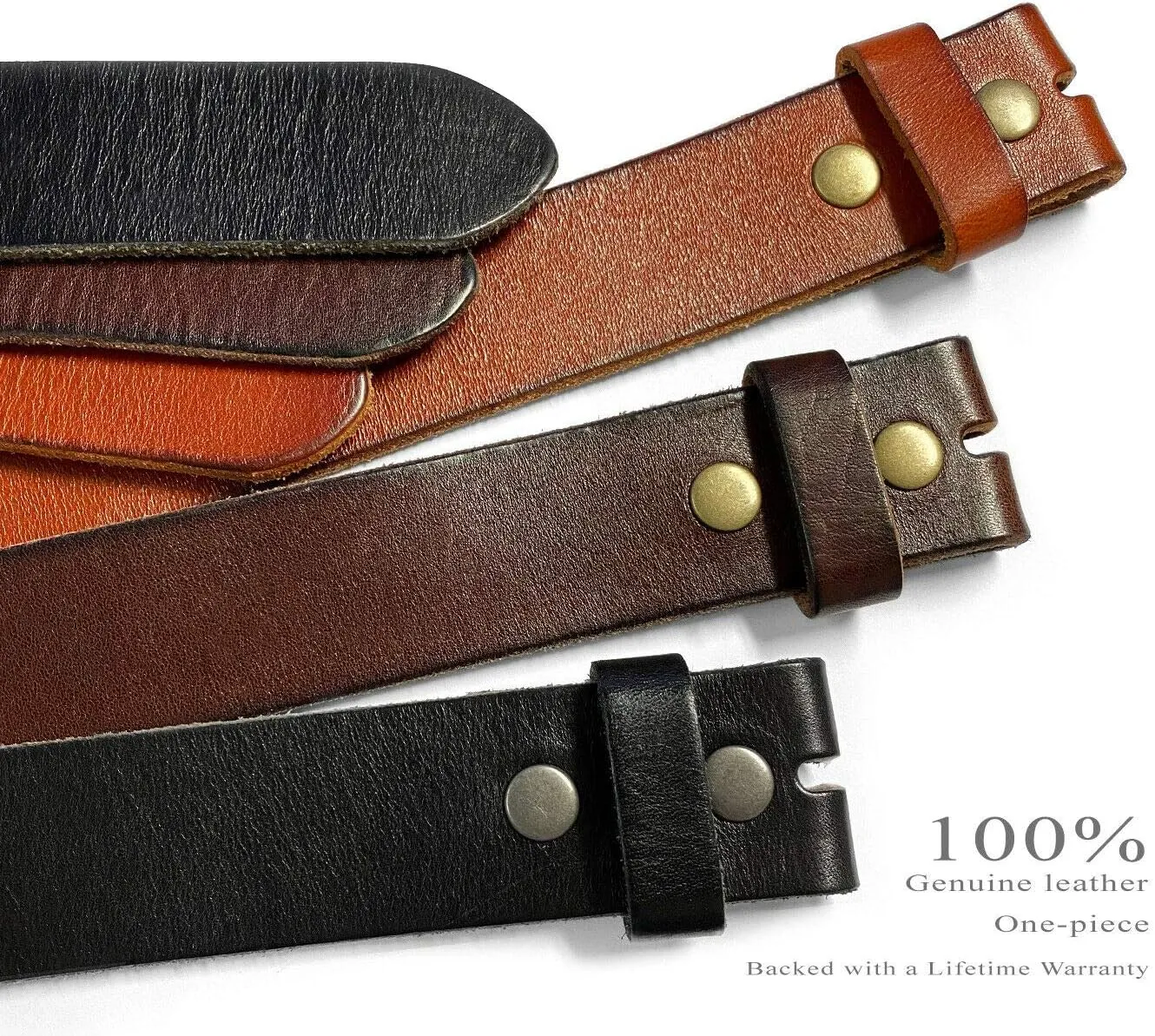 100% One-Piece Full Grain Leather Belt Straps with No Slot Hole/Slot Hole/Heavy-Duty, Multi Options 1-1/2" (38mm) Wide