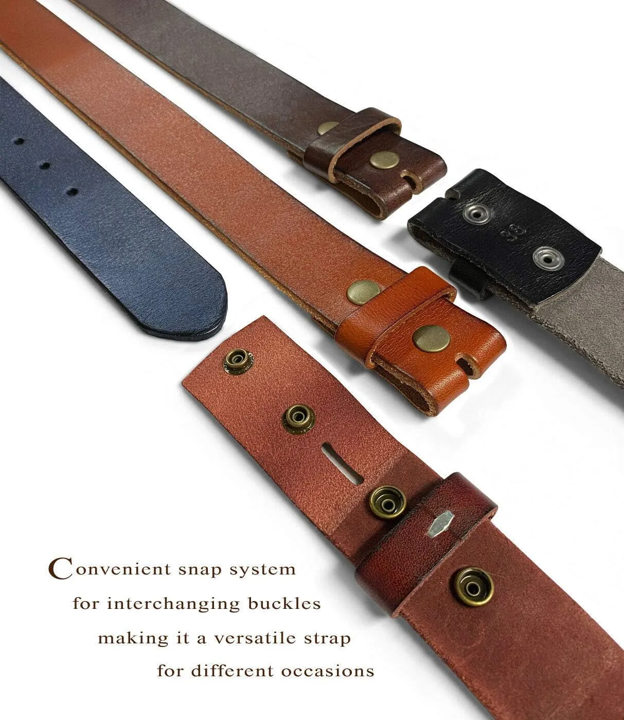 100% One-Piece Full Grain Leather Belt Straps with No Slot Hole/Slot Hole/Heavy-Duty, Multi Options 1-1/2" (38mm) Wide