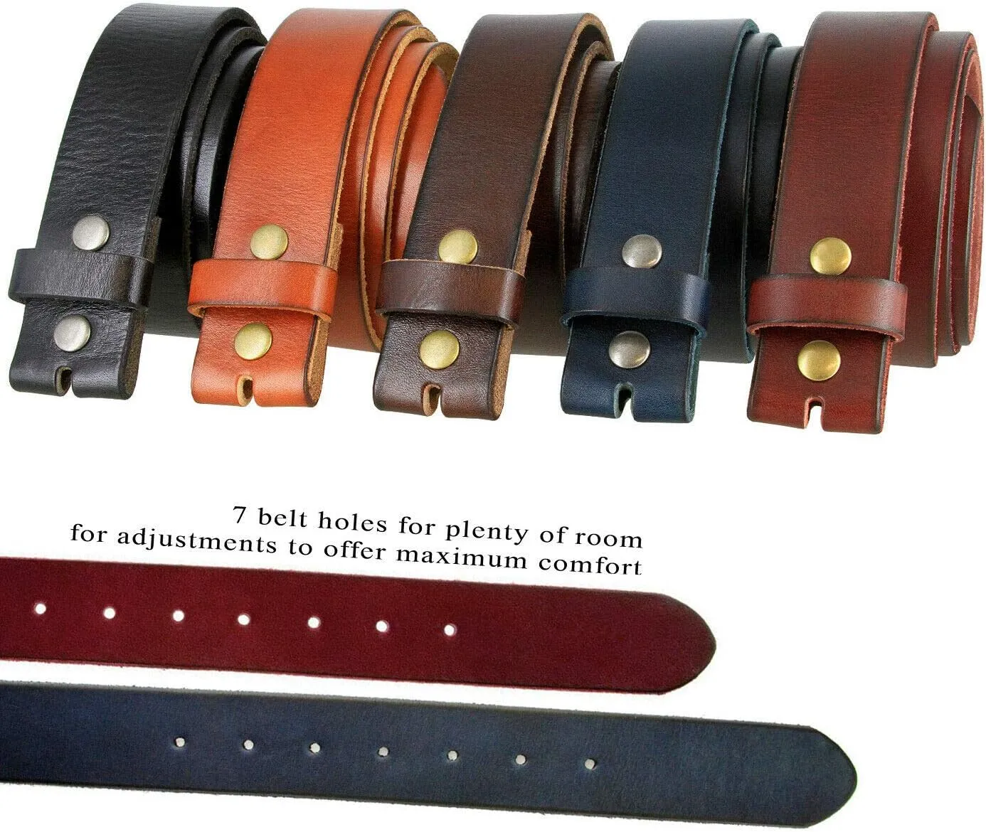 100% One-Piece Full Grain Leather Belt Straps with No Slot Hole/Slot Hole/Heavy-Duty, Multi Options 1-1/2" (38mm) Wide