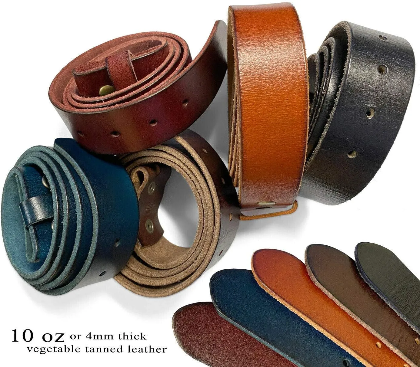 100% One-Piece Full Grain Leather Belt Straps with No Slot Hole/Slot Hole/Heavy-Duty, Multi Options 1-1/2" (38mm) Wide