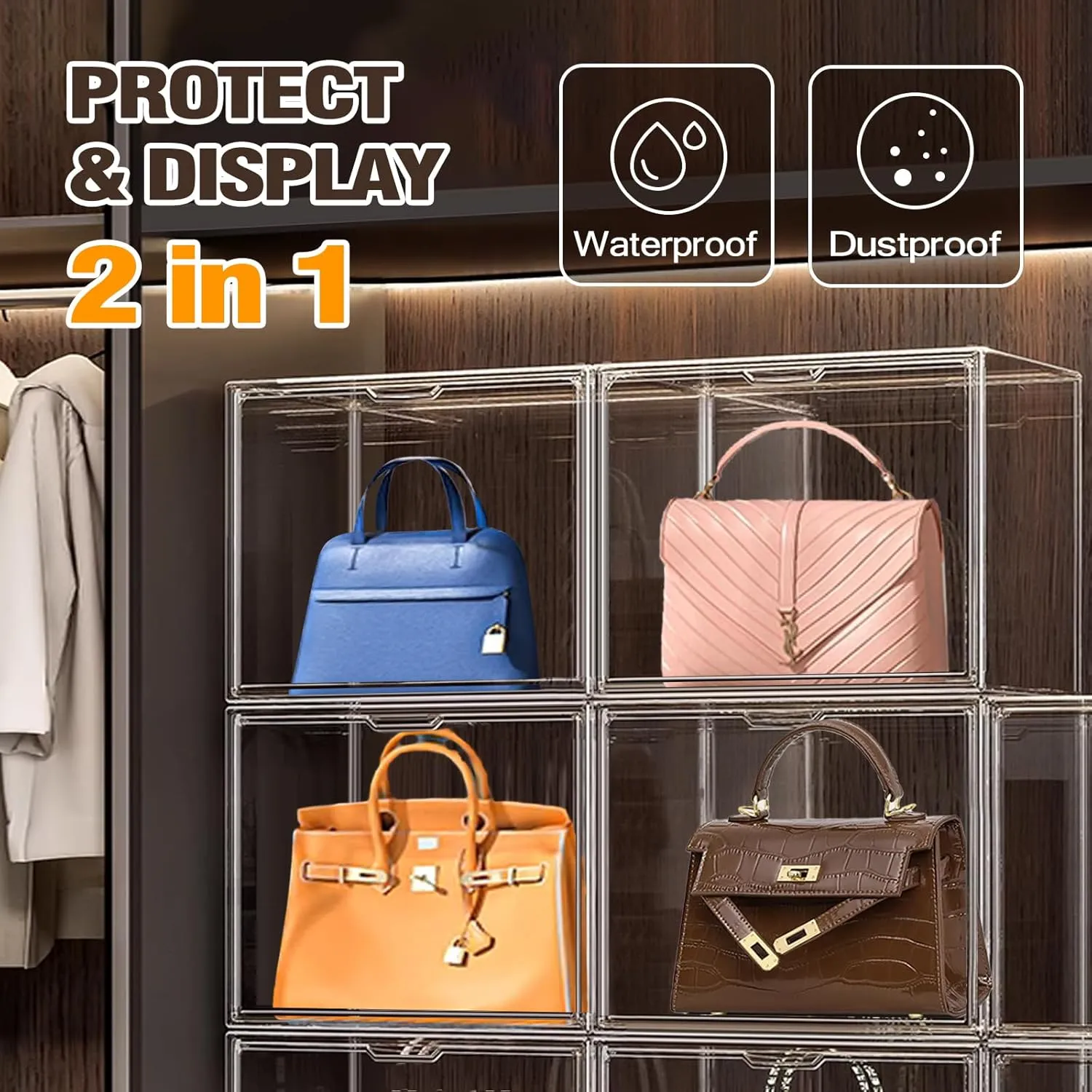10Pack Clear Stackable Plastic Storage Bins with Magnetic Lid, X-Large Acrylic Display Cases for Book Cosmetic Figures Collectibles Showcase, Shoe Box, Bag Organizer