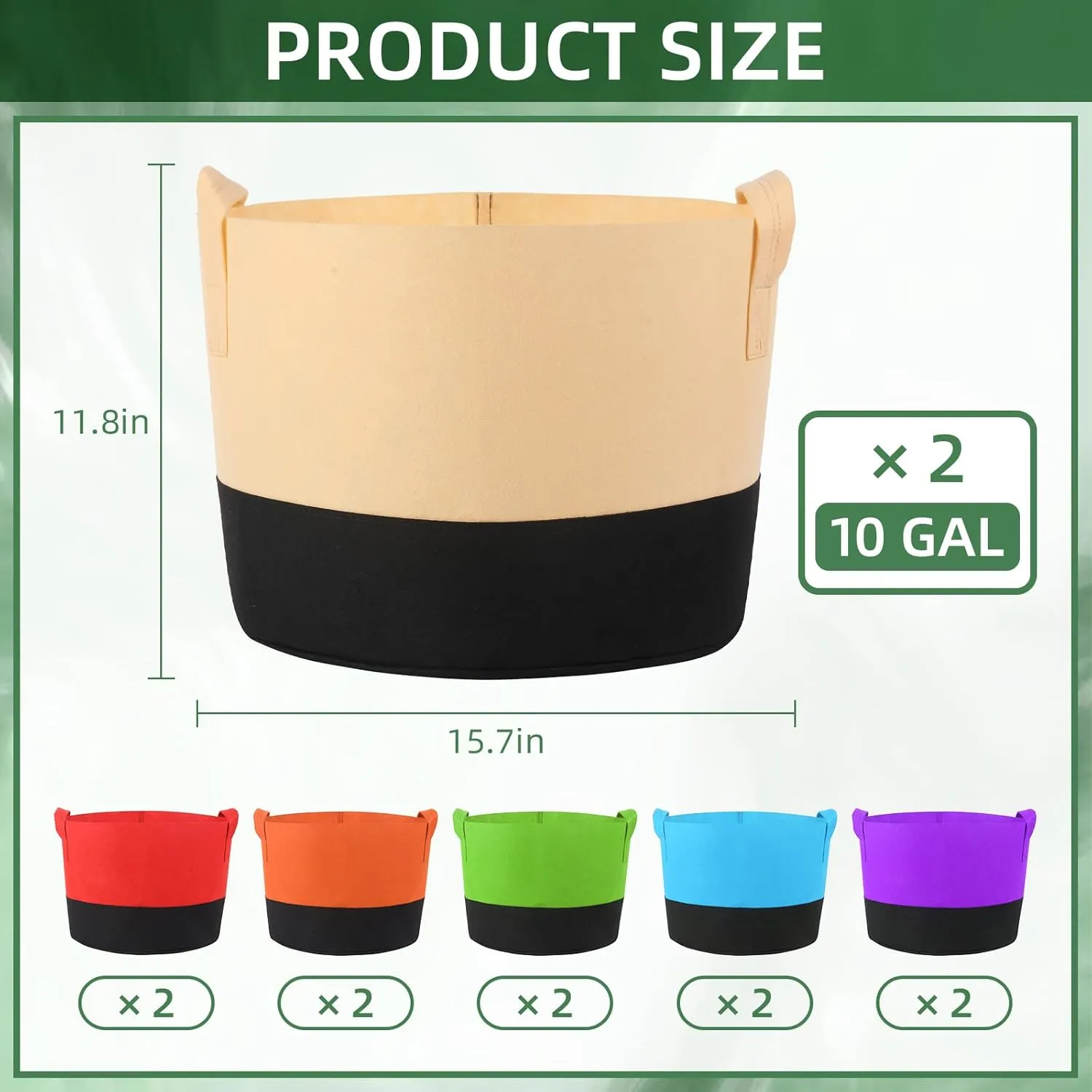 12 Pack 10 Gallon Grow Bags Colorful Fabric Plant Pots with Handles 10 Gal Garden Grow Bags Fabric Grow Pots Plant Growing Bags Vegetable Planting Bags for Garden and Outdoor (10 Gallon)