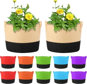 12 Pack 10 Gallon Grow Bags Colorful Fabric Plant Pots with Handles 10 Gal Garden Grow Bags Fabric Grow Pots Plant Growing Bags Vegetable Planting Bags for Garden and Outdoor (10 Gallon)