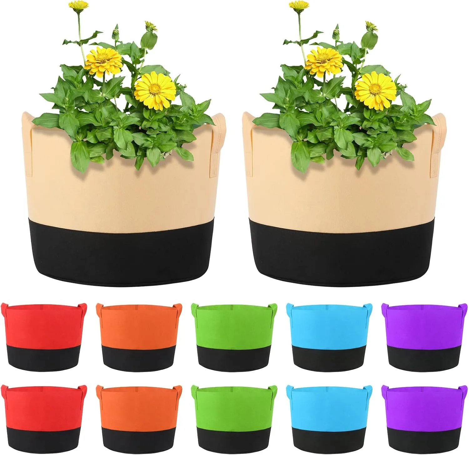 12 Pack 10 Gallon Grow Bags Colorful Fabric Plant Pots with Handles 10 Gal Garden Grow Bags Fabric Grow Pots Plant Growing Bags Vegetable Planting Bags for Garden and Outdoor (10 Gallon)