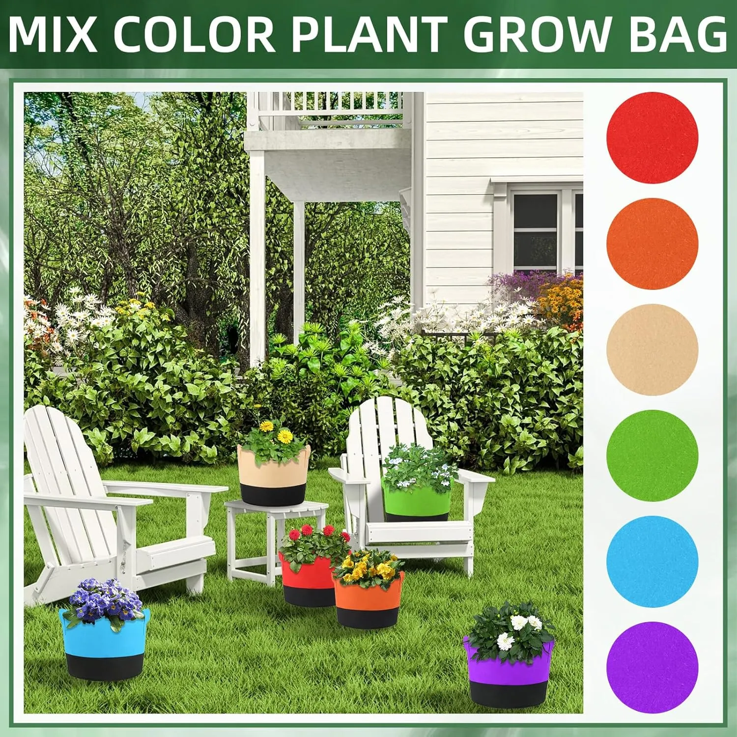 12 Pack 10 Gallon Grow Bags Colorful Fabric Plant Pots with Handles 10 Gal Garden Grow Bags Fabric Grow Pots Plant Growing Bags Vegetable Planting Bags for Garden and Outdoor (10 Gallon)
