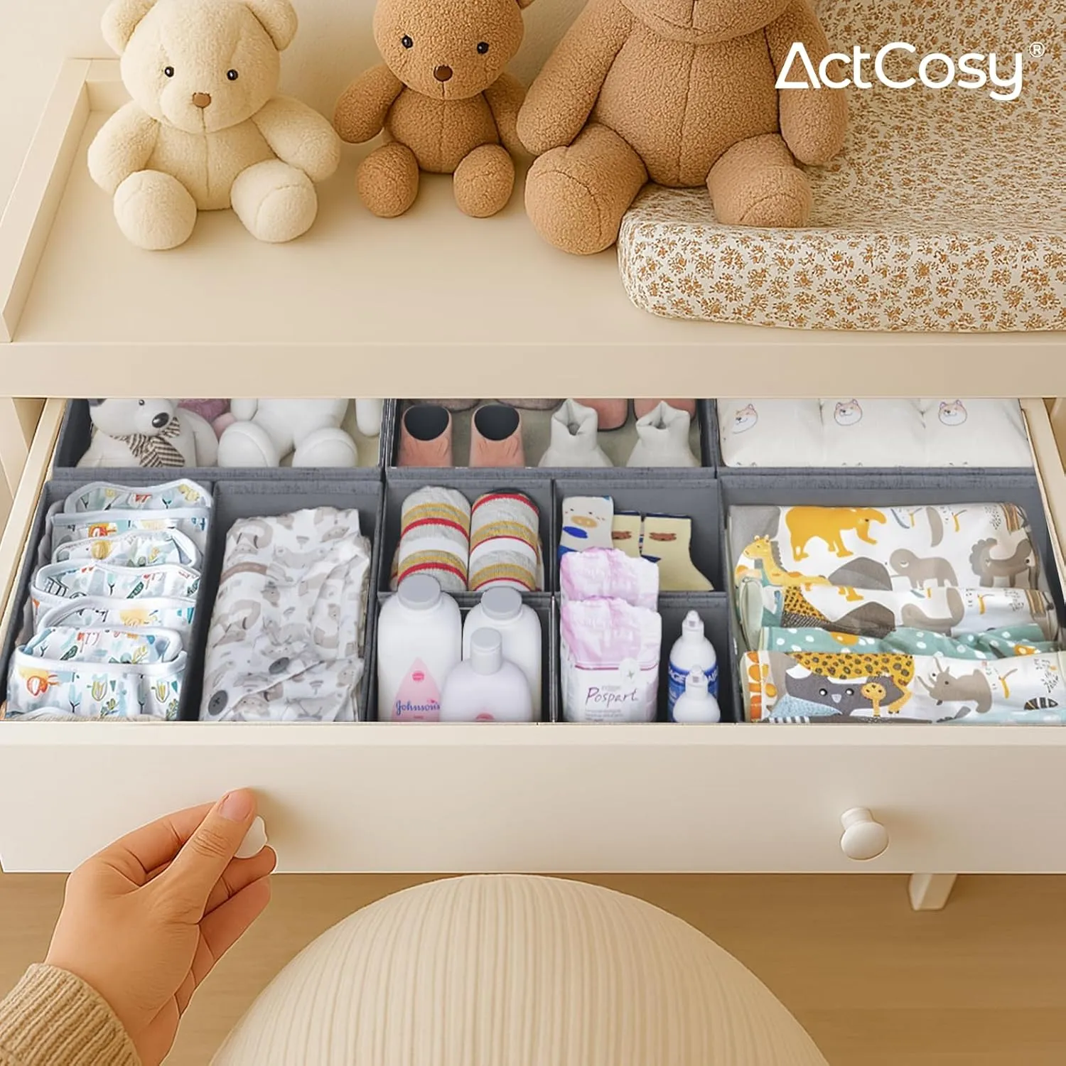 12 Pack Drawer Organizer for Baby Clothes, Nursery Organizer for Baby Diaper, Collapsible Deep Fabric Drawer Organizer with Zipper for Socks, Bra, Towels, Ties, Grey