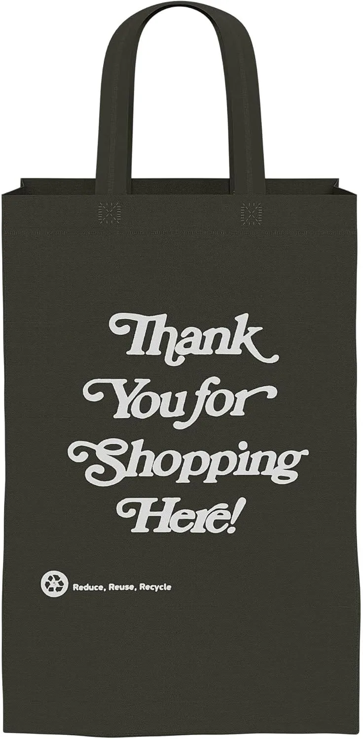 12-Pack Thank You Gift Bags | Length 13"" X Width 8"" X Height 15"" Non-Woven Bags Reusable Gift Bag with Sturdy Handles Shopping Tote Bags, Black, Standard