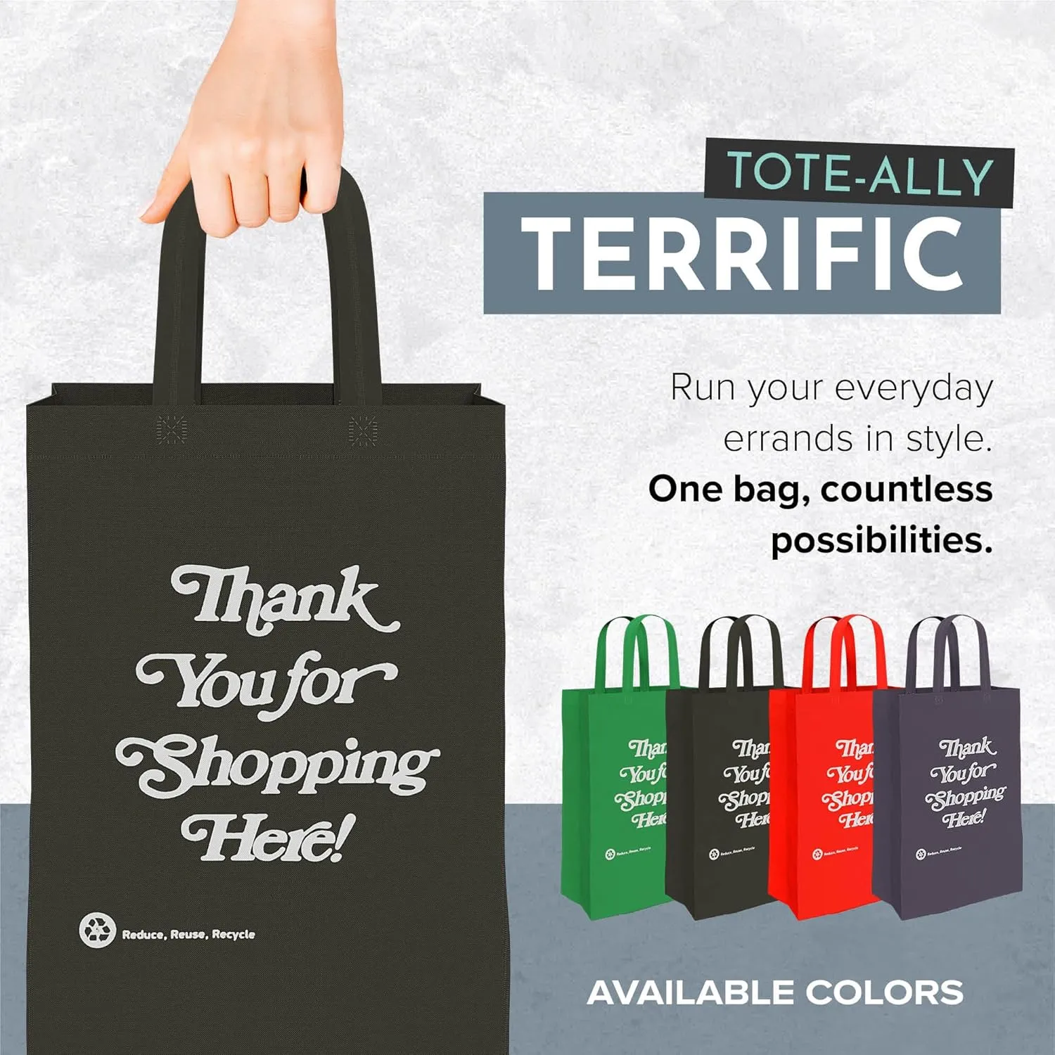 12-Pack Thank You Gift Bags | Length 13"" X Width 8"" X Height 15"" Non-Woven Bags Reusable Gift Bag with Sturdy Handles Shopping Tote Bags, Black, Standard