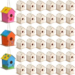 12 Pcs 4.33" Wooden Bird Houses Bulk for Kids DIY Unfinished Hanging Birdhouse for Crafts Art Wood Toys boy Girl Class Activity Creative Project Parties Design