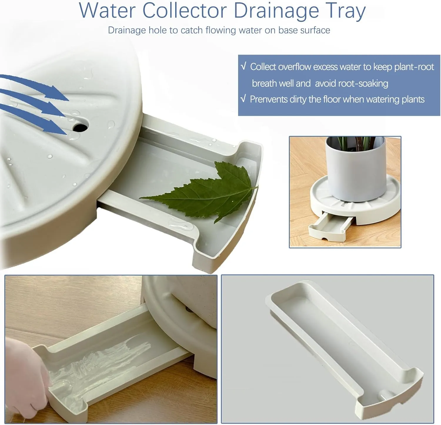 12” Plants Caddy with Hidden Wheels, Indoor Rolling Plant Stand with Drain, Plants Roller Trays, Built-in Drainage Tray, Wheeled Plant Holder Base, Beige