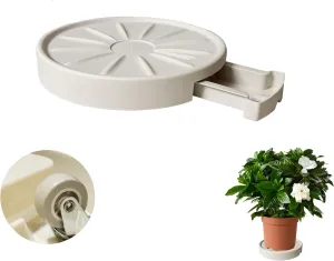 12” Plants Caddy with Hidden Wheels, Indoor Rolling Plant Stand with Drain, Plants Roller Trays, Built-in Drainage Tray, Wheeled Plant Holder Base, Beige