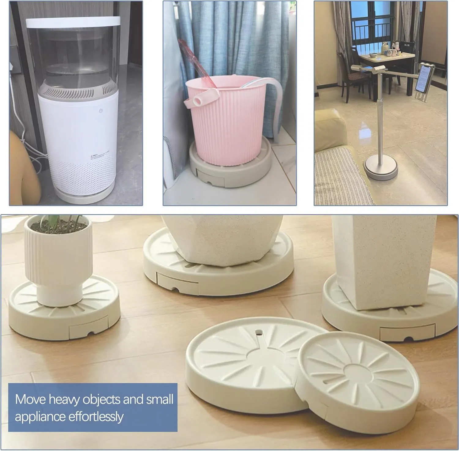 12” Plants Caddy with Hidden Wheels, Indoor Rolling Plant Stand with Drain, Plants Roller Trays, Built-in Drainage Tray, Wheeled Plant Holder Base, Beige