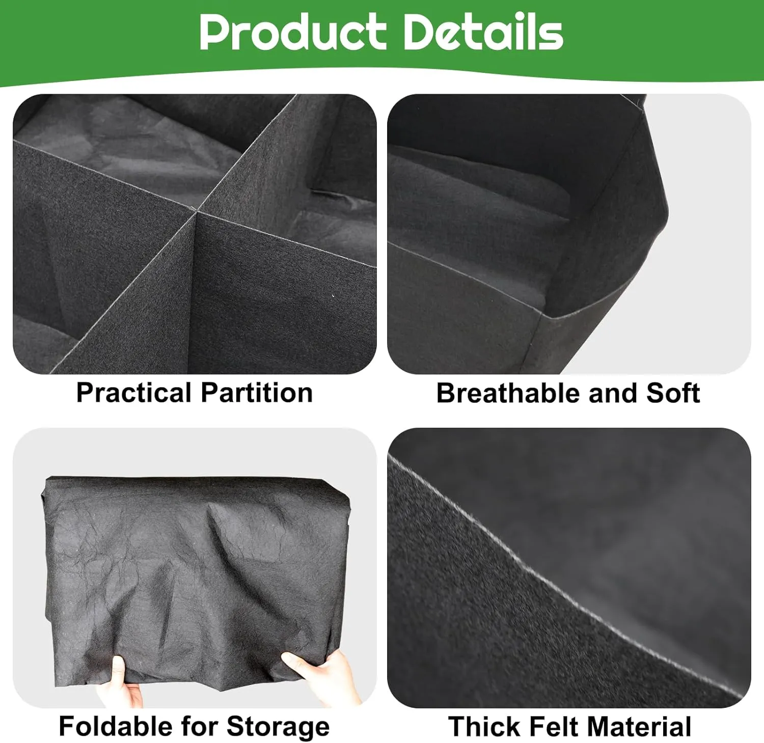 128 Gallon Fabric Raised Garden Bed, 6x3x1ft Large Garden Grow Bag Outdoor 8 Grids Planter Box Felt Planting Container for Growing Tomatoes Potatoes Plants Flowers, Black
