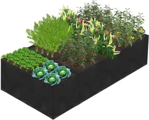 128 Gallon Fabric Raised Garden Bed, 6x3x1ft Large Garden Grow Bag Outdoor 8 Grids Planter Box Felt Planting Container for Growing Tomatoes Potatoes Plants Flowers, Black