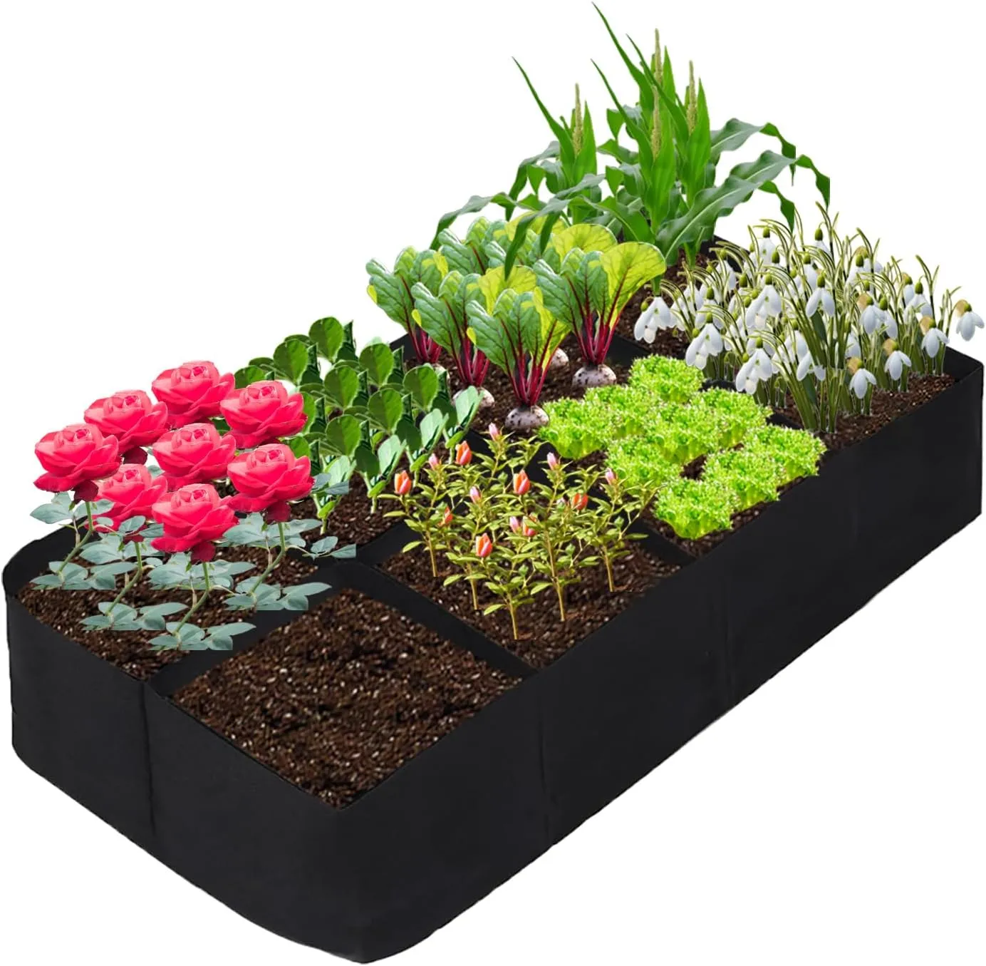 128 Gallon Fabric Raised Garden Bed Outdoor, 8 Grids Plant Grow Bags Durable Thickening for Planting Vegetables, Flowers and Herbs
