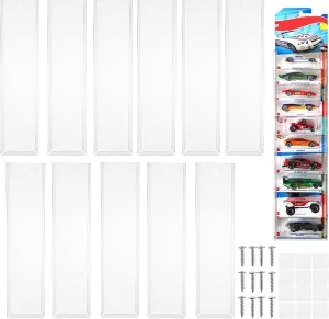 12Pcs Clear Display Case for Packaged Model Cars,Model Car Display Cases Wall Mount-Holds up to 120 Cars,Toy Car Storage Organizer Compatible with Hot Wheels,Clear Model Car Display Case(16.7 x 4.4)