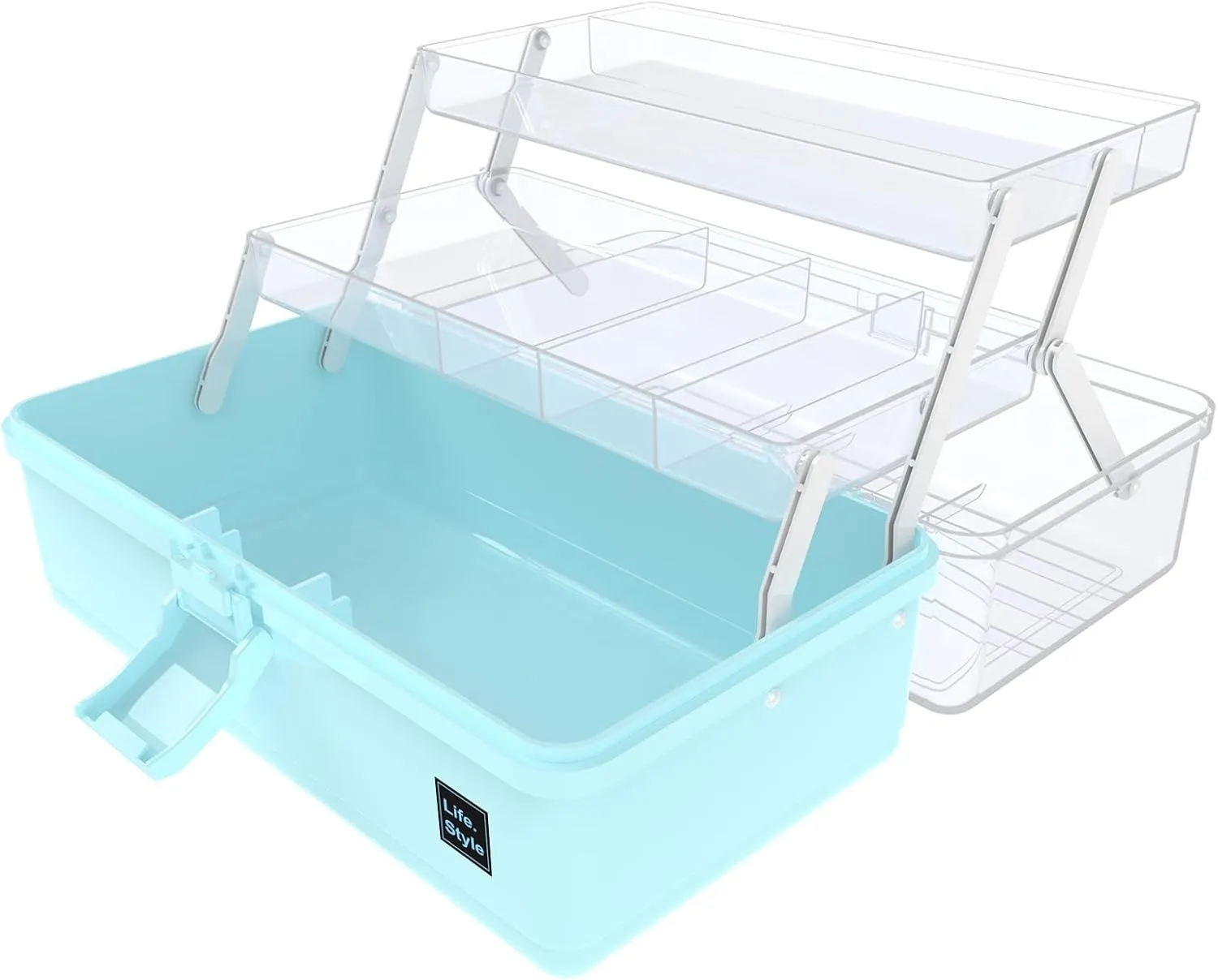 13” Three Layers Plastic Portable Storage Box, Multipurpose Organizer and Storage Case for Art Craft and Cosmetic, Portable Handled Storage Box for Home, School, Office