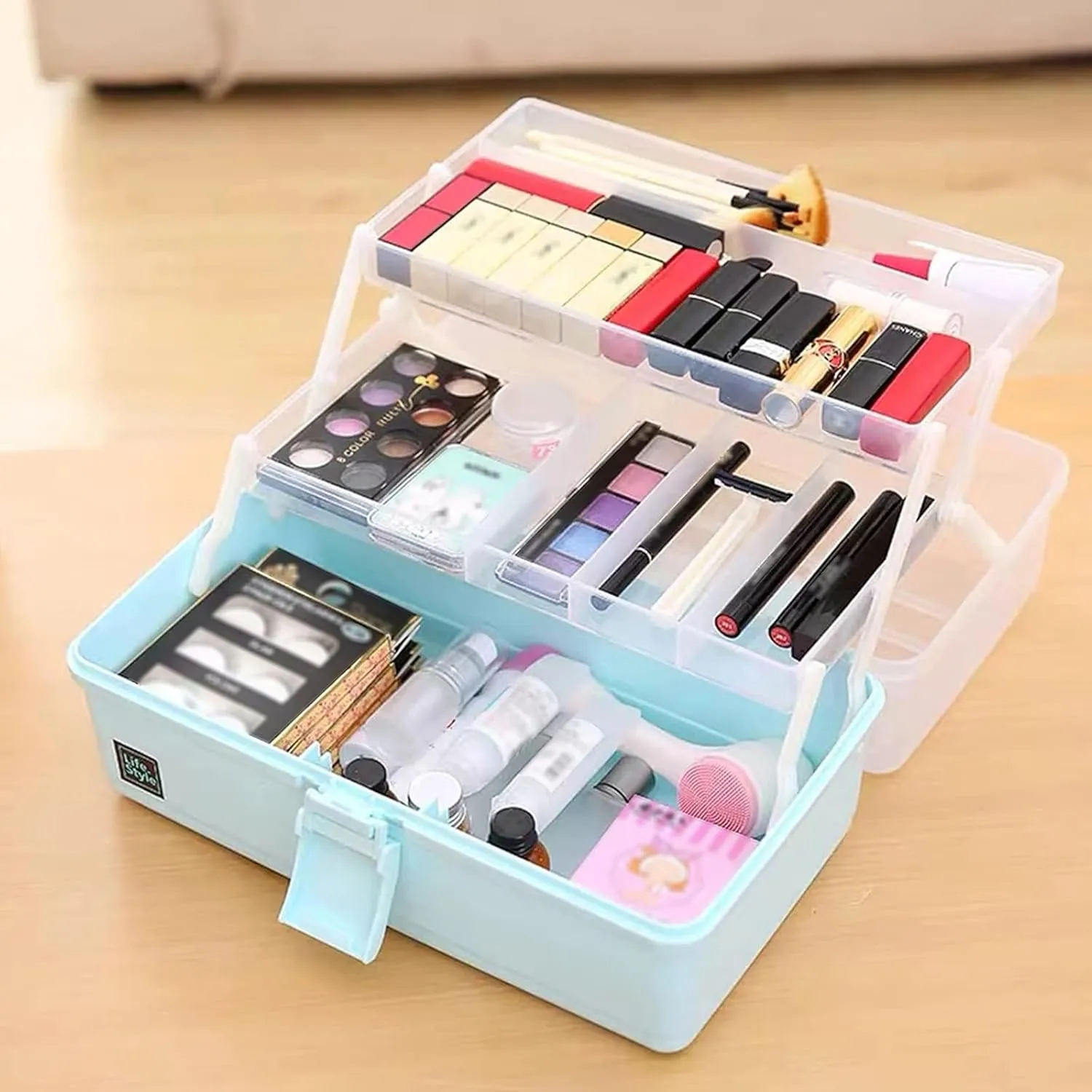 13” Three Layers Plastic Portable Storage Box, Multipurpose Organizer and Storage Case for Art Craft and Cosmetic, Portable Handled Storage Box for Home, School, Office