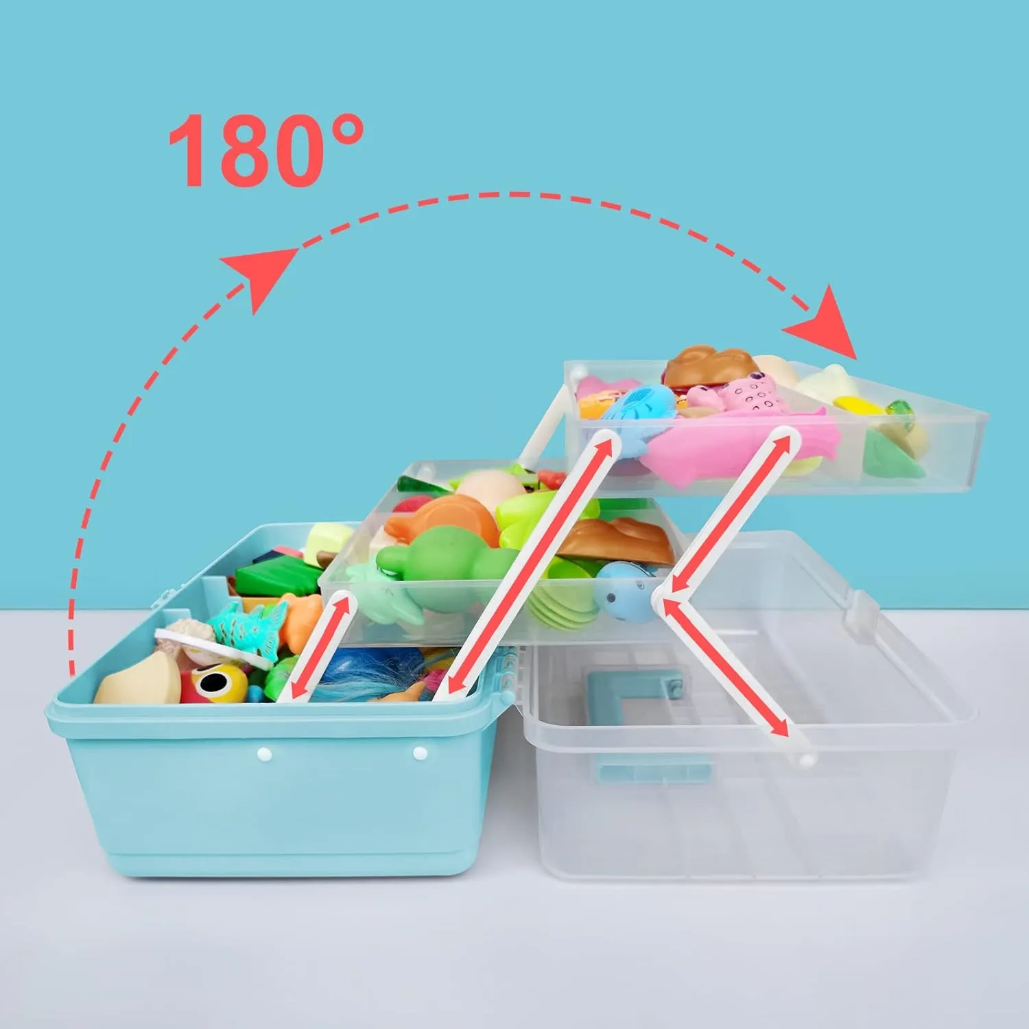 13” Three Layers Plastic Portable Storage Box, Multipurpose Organizer and Storage Case for Art Craft and Cosmetic, Portable Handled Storage Box for Home, School, Office