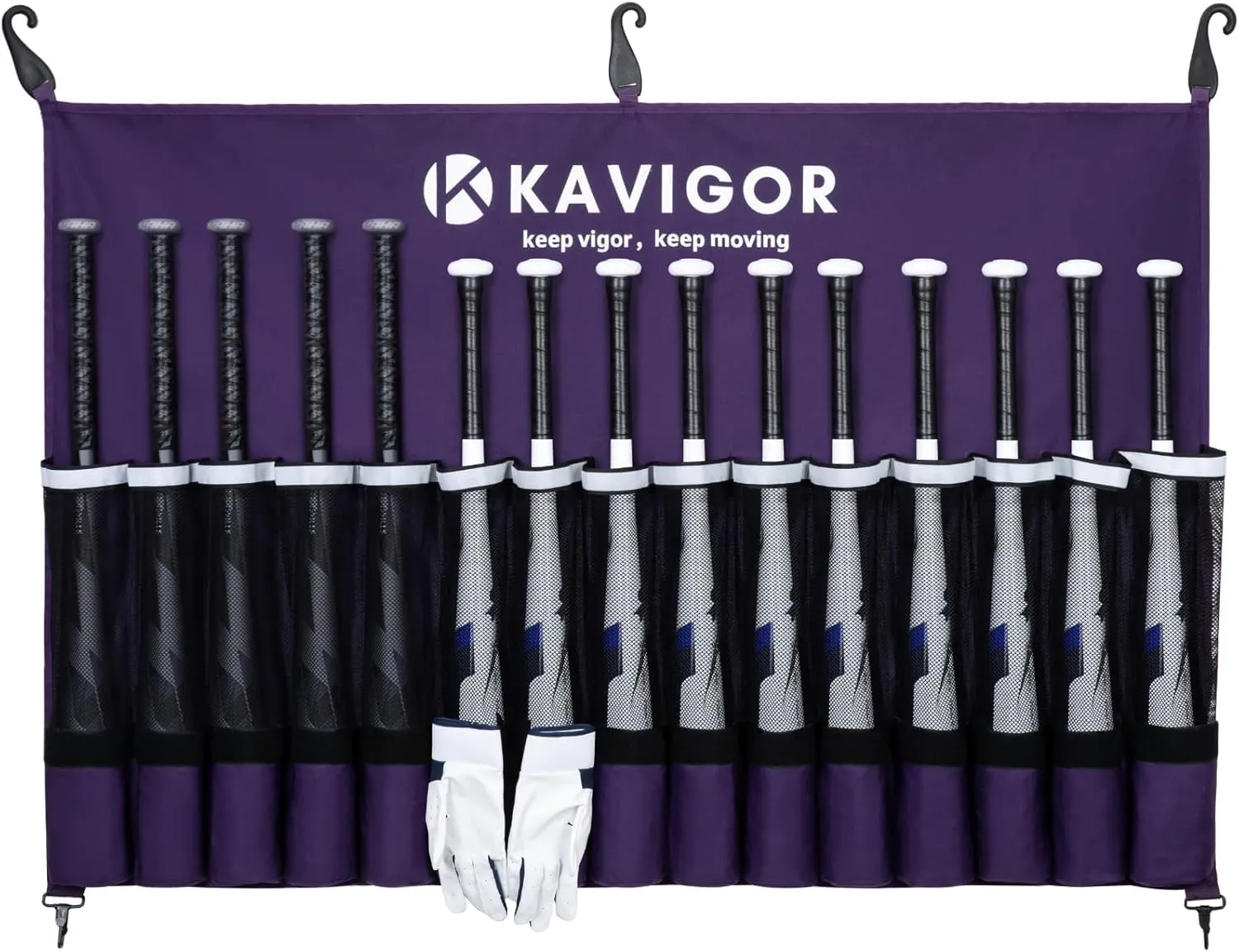 15-Bat Baseball/Softball Dugout Organizer - 900D Military-Grade Fabric & Reinforced Hooks, Holds Bats/Gloves on Fence