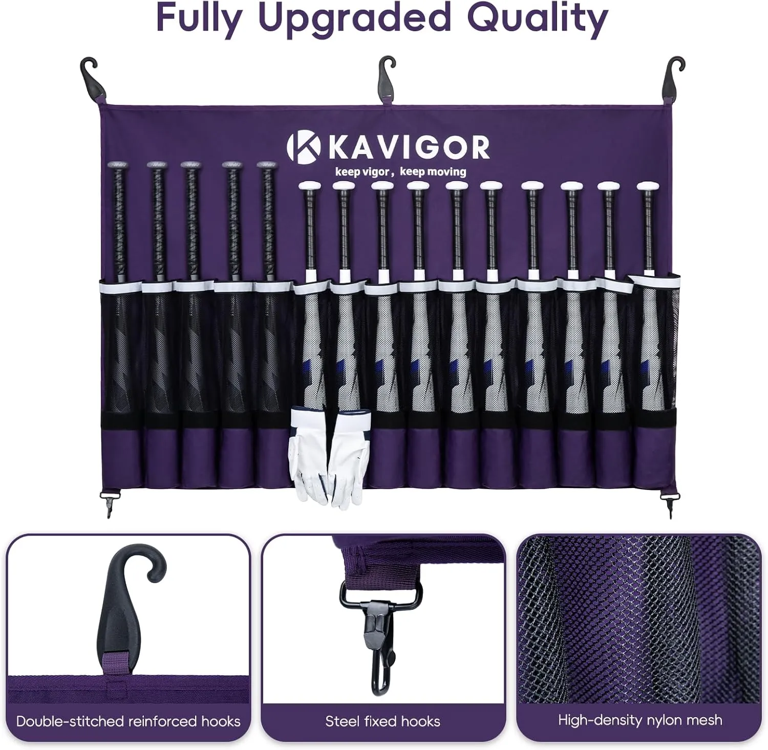 15-Bat Baseball/Softball Dugout Organizer - 900D Military-Grade Fabric & Reinforced Hooks, Holds Bats/Gloves on Fence