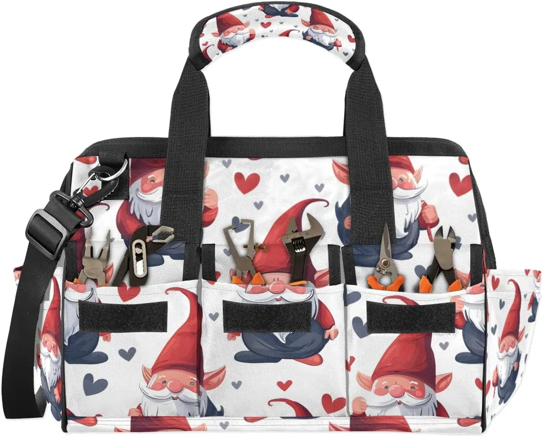 15 Inch Tool Bag 14-Pockets Tool Box Organizer for Men Dwarf Man Heart Tool Tote Bag Waterproof Toolbox with Shoulder Strap Heavy Duty Garden Tool Organizer for Mechanic