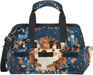 15 Inch Tool Bag 14-Pockets Tool Box Organizer for Men Hedgehogs Leaves Garland Tool Tote Bag Waterproof Toolbox with Shoulder Strap Heavy Duty Garden Tool Organizer for Mechanic
