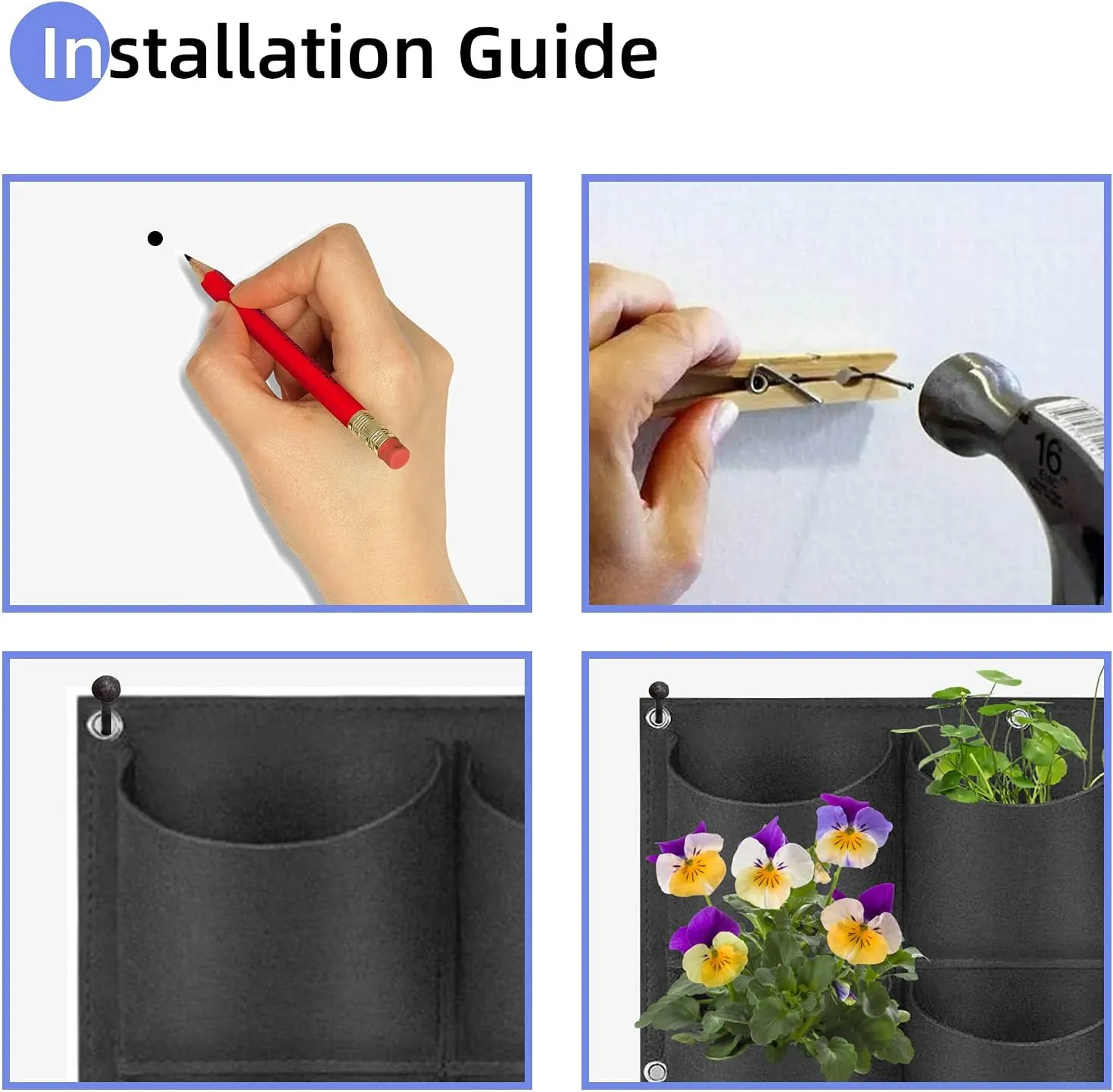 18 Pockets Hanging Planter Bags, Hanging Vertical Wall Mounted Plant Planting Grow Bags, Herb Garden Planter Outdoor Indoor Growing Bag, Gardening Vertical Greening Flower Container(1m×0.5m, Black)