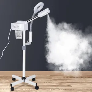 2 in 1 Facial Steamer Professional Nano Ionic Face Deep Cleansing Hydration with 5X Magnifying LED Lamp & Rolling Wheels, High Frequency, Portable Home Spa Salon Beauty Skin Care Equipment
