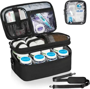 2 Layers Medicine Storage Organizer Bag with Portable Pouch, Pill Bottle Organizer Case for Pills, Vitamin, Fish Oil, Lockable Medicine Storage Bag for Home and Travel