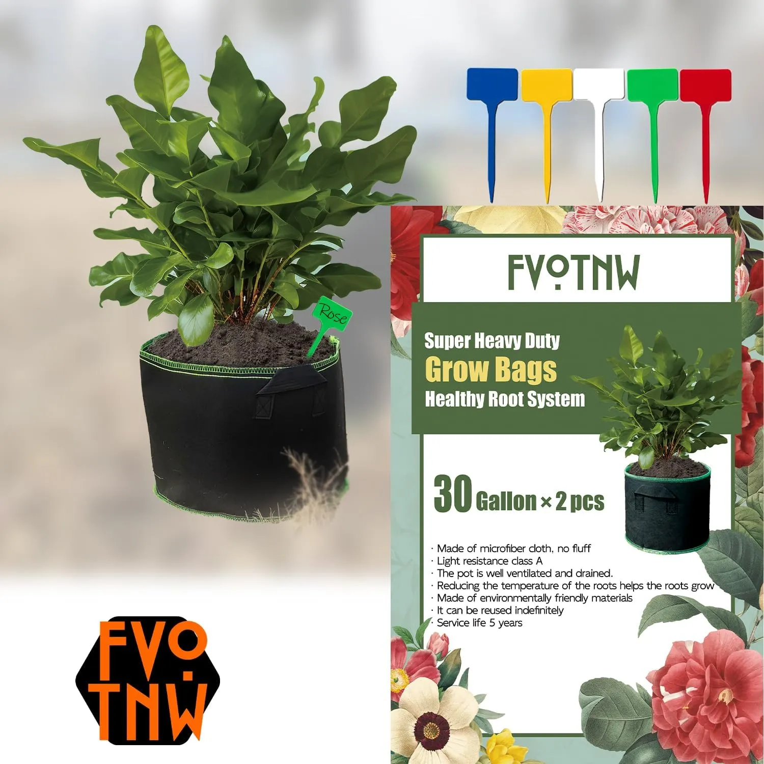 2-Pack 30 Gallon Plant Grow Bags, Thickened Nonwoven Fabric Pots with Handles,Durable Garden Planters Aeration Gardening Container to for Plants, Vegetables, and Flowers