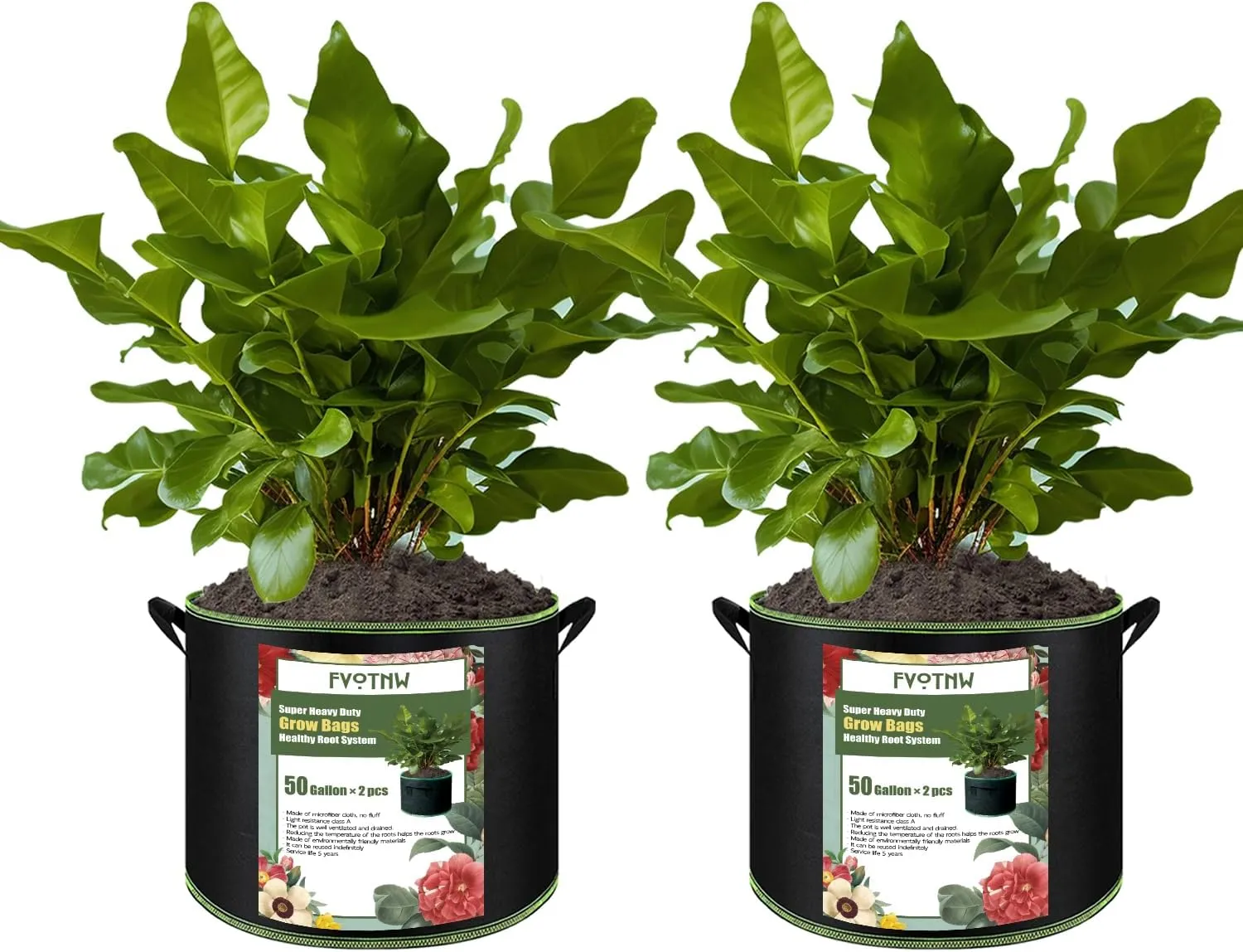2-Pack 50 Gallon Plant Grow Bags, Thickened Nonwoven Fabric Pots with Handles,Durable Garden Planters Aeration Gardening Container to for Plants, Vegetables, and Flowers
