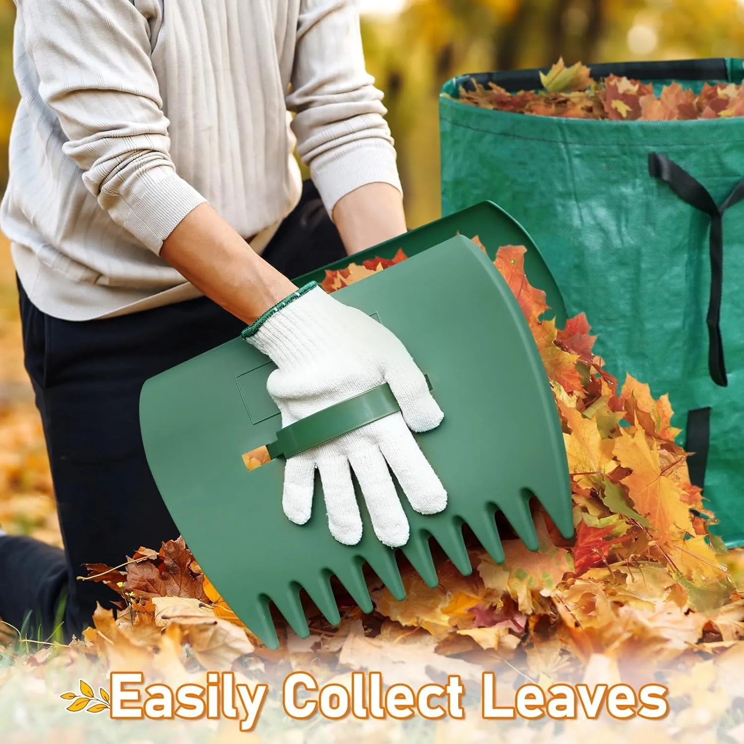 2 Pack 53 Gallon Leaf Bags Foldable, Garden Bag for Collecting Leaves, Hardshell Bottom Heavy Duty Collapsible Garden Bag, Includes Scoops and Gloves for Lawn Pool Garden Leaf Waste Bag