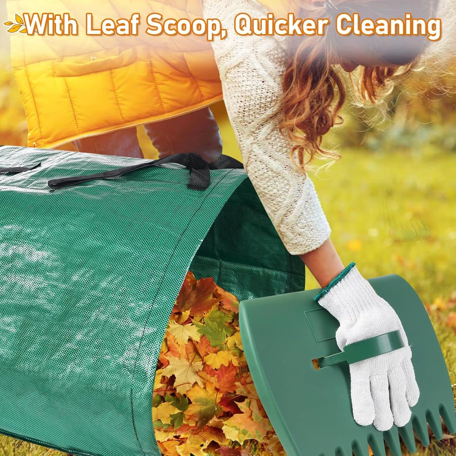 2 Pack 53 Gallon Leaf Bags Foldable, Garden Bag for Collecting Leaves, Hardshell Bottom Heavy Duty Collapsible Garden Bag, Includes Scoops and Gloves for Lawn Pool Garden Leaf Waste Bag