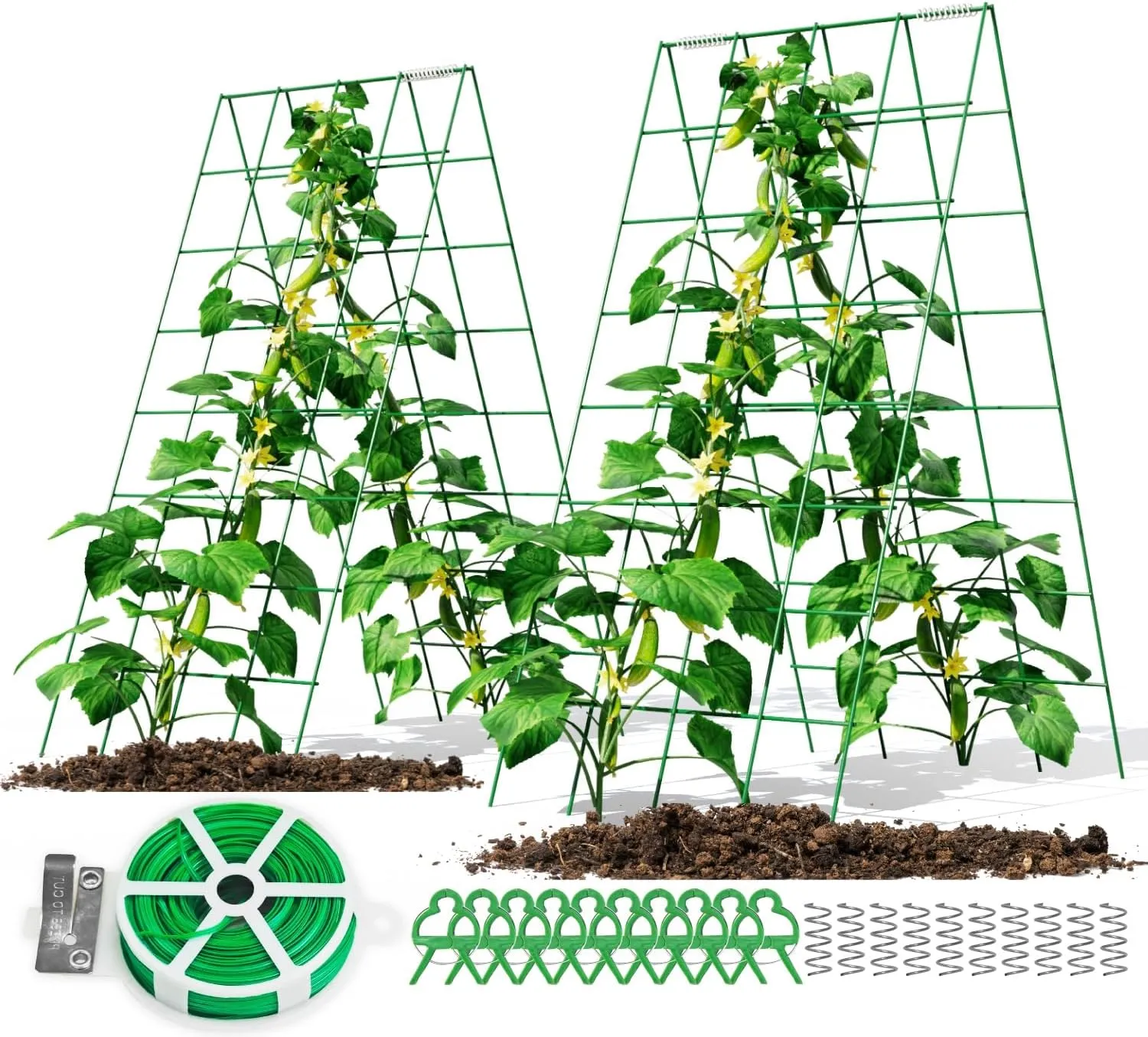 2 Pack Cucumber Trellis for Raised Bed 48" x 34", Foldable Garden Trellis for Climbing Plants Outdoor, A Frame Metal Trellis with Support Clips, Spiral Connectors and Twist Tie for Garden.