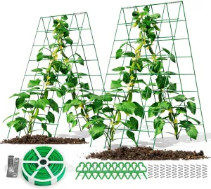 2 Pack Cucumber Trellis for Raised Bed 48" x 34", Foldable Garden Trellis for Climbing Plants Outdoor, A Frame Metal Trellis with Support Clips, Spiral Connectors and Twist Tie for Garden.