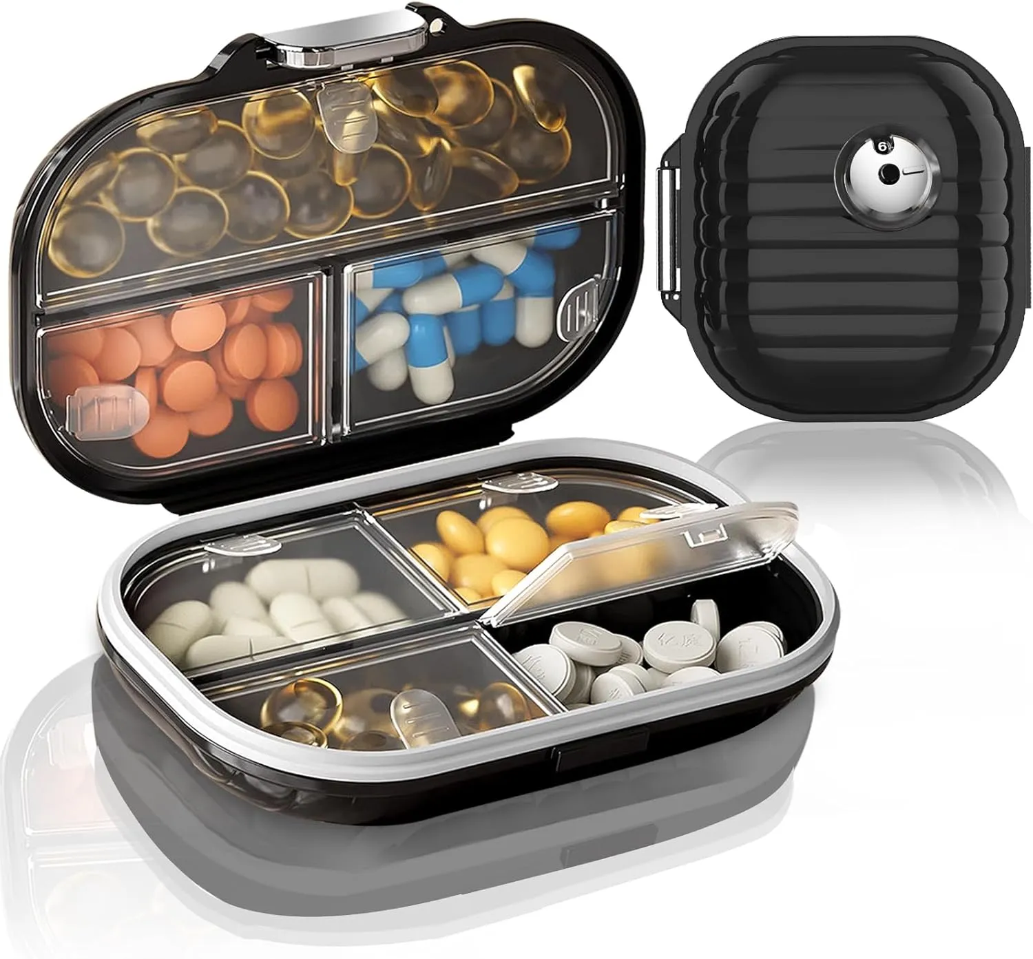 2 Pack Pill Organizer Pill Box 7 Compartments Large Pill Dispenser Home Travel Supplement Holder Airtight Vitamin Container Daily Medicine Travel Essentials(Small  Large)