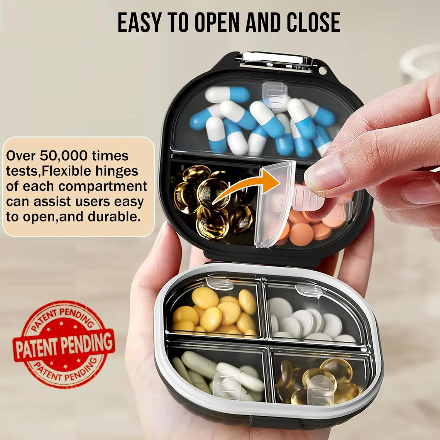2 Pack Pill Organizer Pill Box 7 Compartments Large Pill Dispenser Home Travel Supplement Holder Airtight Vitamin Container Daily Medicine Travel Essentials(Small  Large)