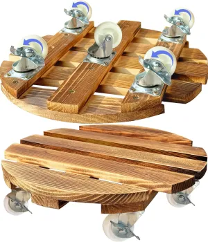 2 Pack Plant Caddy with Wheels Heavy Duty, 12 Inch Rolling Plant Stand with 5 Wheels, Thicken Wood Plant Dolly for Indoor Outdoor Use,Round Plant Rollers Tray for Large Plants & Pots