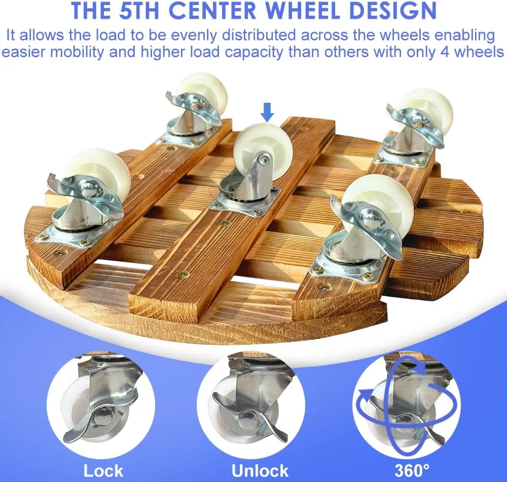 2 Pack Plant Caddy with Wheels Heavy Duty, 12 Inch Rolling Plant Stand with 5 Wheels, Thicken Wood Plant Dolly for Indoor Outdoor Use,Round Plant Rollers Tray for Large Plants & Pots