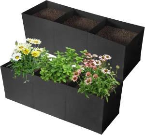 2 Pack Plant Grow Bags, 3 Divided Grids Fabric Raised Planting Bed Rectangle Raised Vegetable Planter Garden Planting Grow Pot Outdoor Planter Box for Vegetables, Flowers, Plants (120x40x40cm)