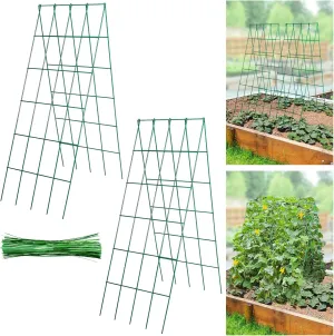 2 Pack Stable Cucumber Trellis, Foldable Garden Trellis for Raised Bed, A-Frame Metal Plant Support Trellis with Ties for Bean Raspberry Squash Climbing Plants Outdoor