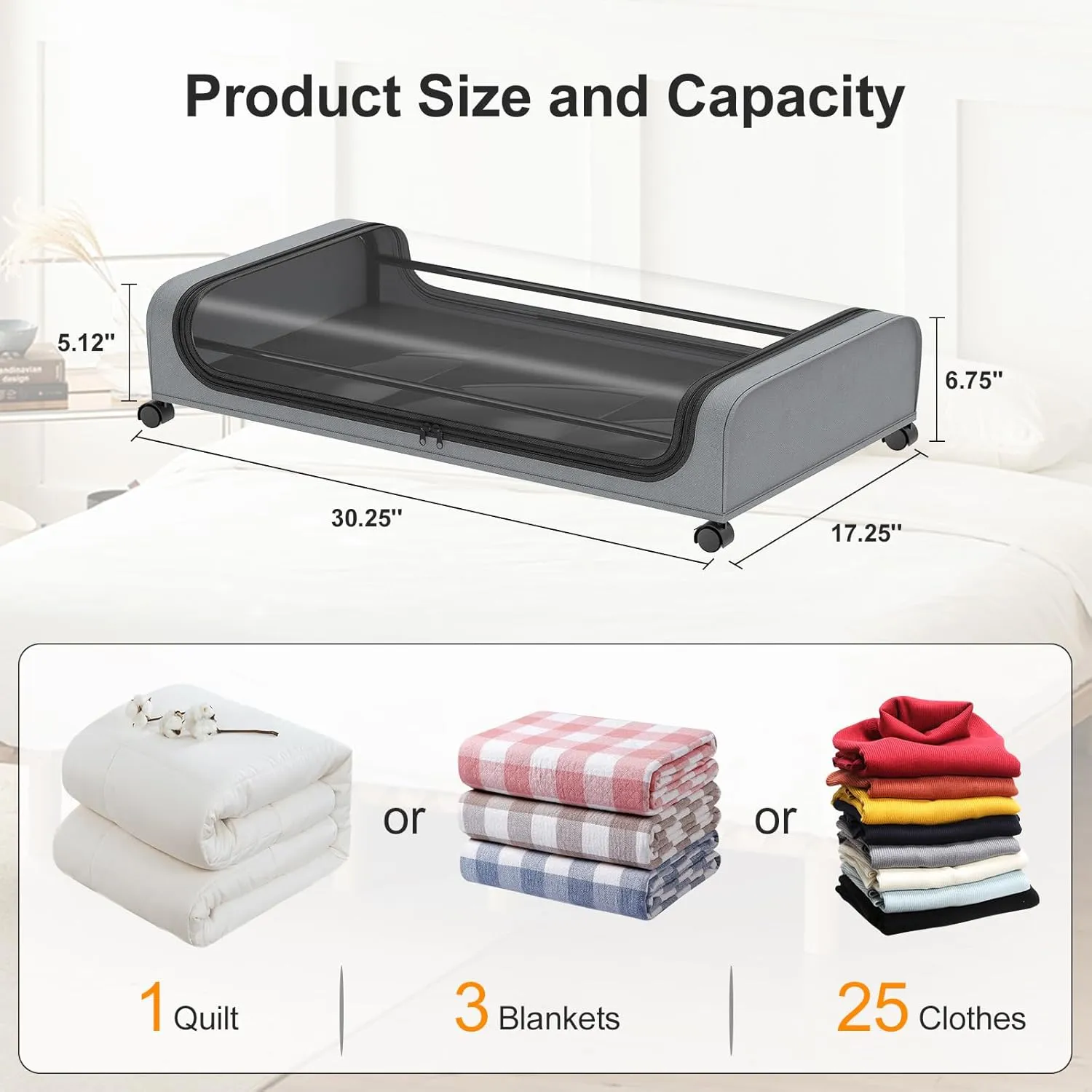 2-Pack Under Bed Storage with Wheels Rolling Underbed Organizer Containers Drawer Bins with Lid for Clothes, Shoes, Toys, Books, Blankets