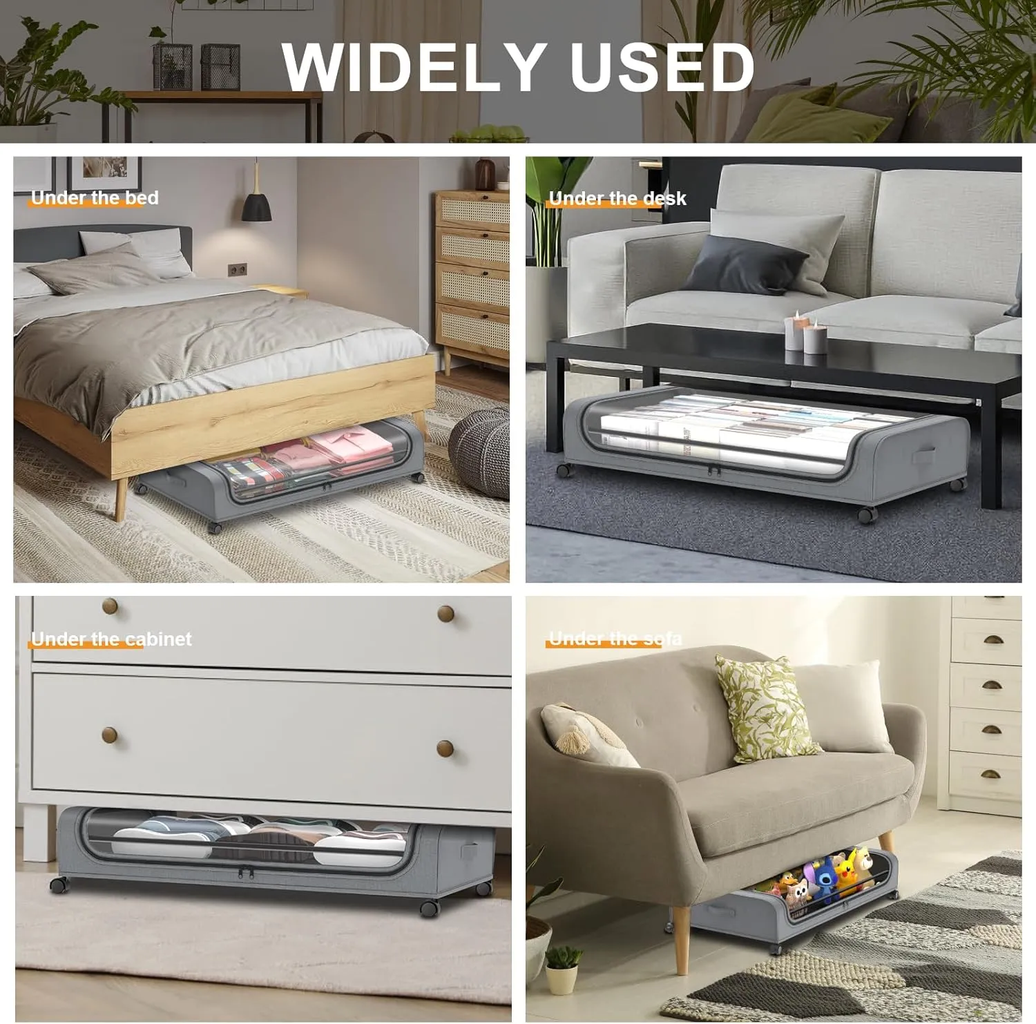 2-Pack Under Bed Storage with Wheels Rolling Underbed Organizer Containers Drawer Bins with Lid for Clothes, Shoes, Toys, Books, Blankets