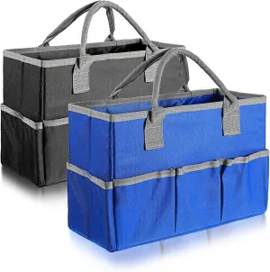 2 Pcs Art Organizer Craft Storage Tote Bag with Multiple Pockets and Hadles, Oxford Fabric Carrying Caddy for Teacher, Officer, Artist, Students, Traveler, and more (Black, Blue)