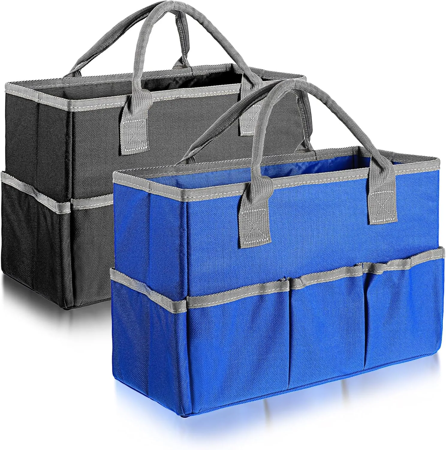 2 Pcs Art Organizer Craft Storage Tote Bag with Multiple Pockets and Hadles, Oxford Fabric Carrying Caddy for Teacher, Officer, Artist, Students, Traveler, and more (Black, Blue)