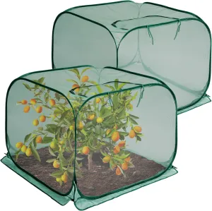 2 Pcs Pop Up Mesh Plant Cover, 35" x 35" x 27.5" Foldable Plant Protector Mesh Plant Enclosure, Garden Net Cage Guard Cover with 8 Ground Stakes for Protecting Plant Vegetable Fruit from Birds Insects