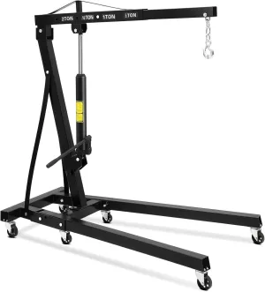 2 Ton Engine Hoist, 4400 LBS Heavy Duty Folding Hydraulic Cherry Picker Engine Crane with 6 Swivel Casters & Telescopic Boom Hitch for Garage, Workshop, Factory, Ports & Warehouses